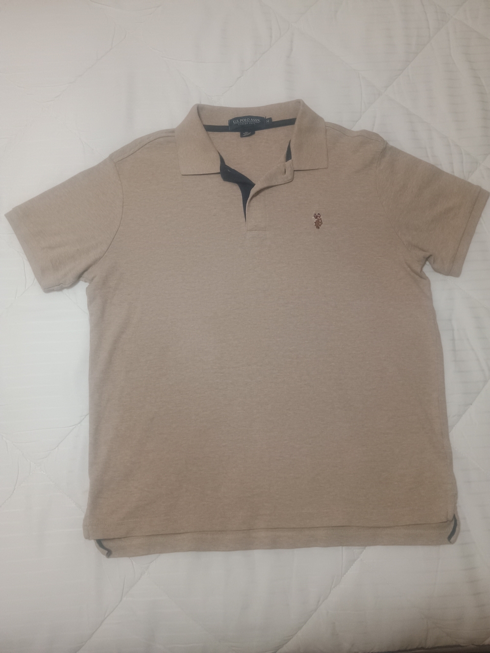 Polo by Ralph Lauren Men's Beige Polo with Contrasting Inner Placket